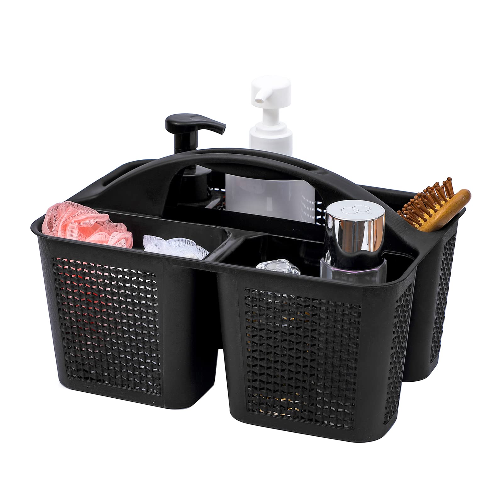 UUJOLY Plastic Portable Shower Caddy Basket Bucket Cleaning Shower Basket with Handle Compartments Storage Basket Organizer for Bathroom Kitchen College Dorm Sink Black